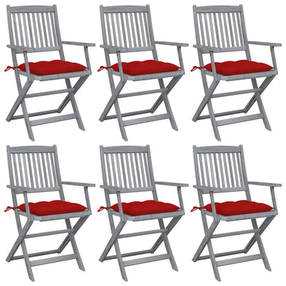 6pcs Folding Garden Chairs with Cushions in Solid Acacia