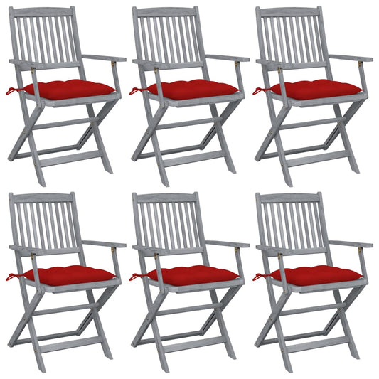 6pcs Folding Garden Chairs with Cushions in Solid Acacia