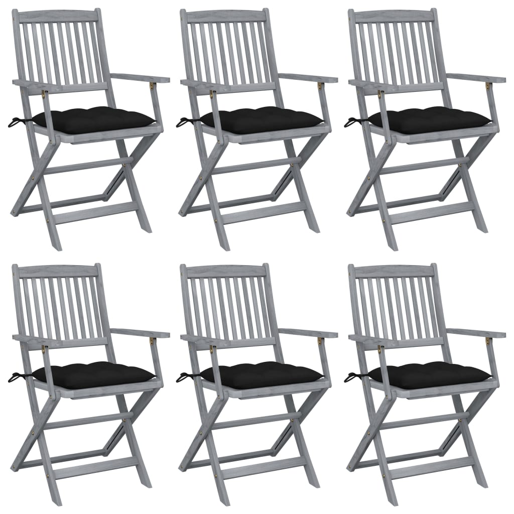 6pcs Folding Garden Chairs with Cushions in Solid Acacia