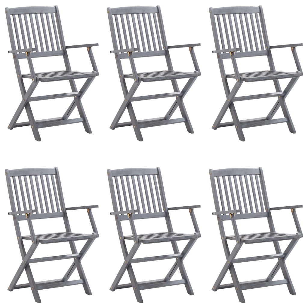 6pcs Folding Garden Chairs with Cushions in Solid Acacia