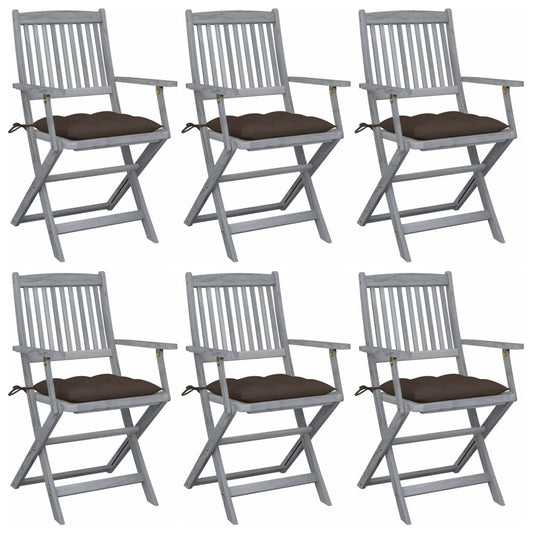 6pcs Folding Garden Chairs with Cushions in Solid Acacia