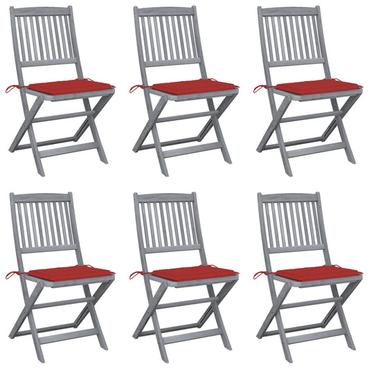 6pcs Folding Garden Chairs with Cushions in Solid Acacia