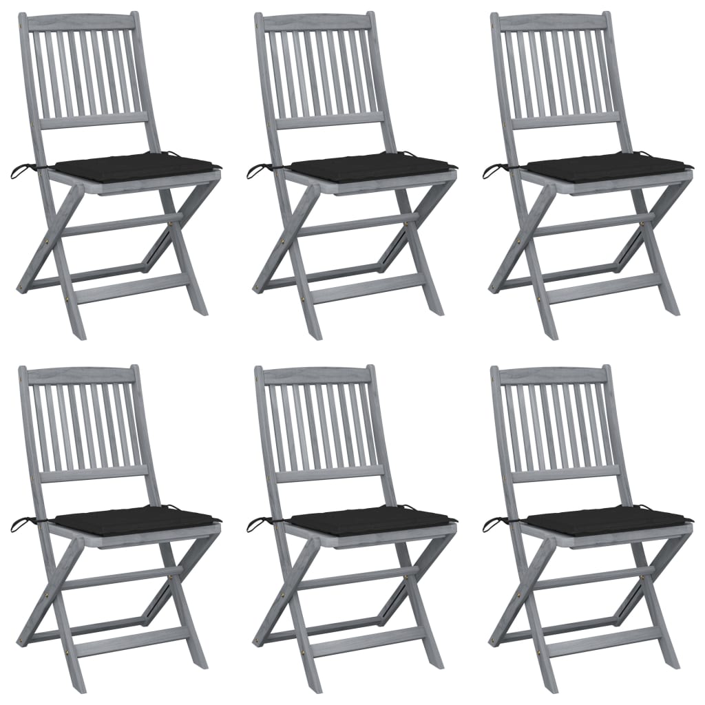 6pcs Folding Garden Chairs with Cushions in Solid Acacia