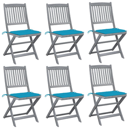 6pcs Folding Garden Chairs with Cushions in Solid Acacia