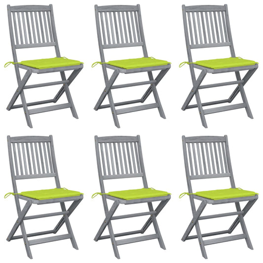 6pcs Folding Garden Chairs with Cushions in Solid Acacia