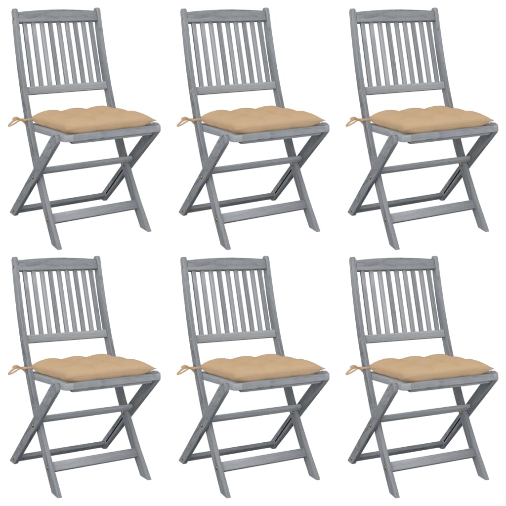 6pcs Folding Garden Chairs with Cushions in Solid Acacia