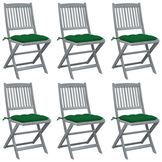 6pcs Folding Garden Chairs with Cushions in Solid Acacia