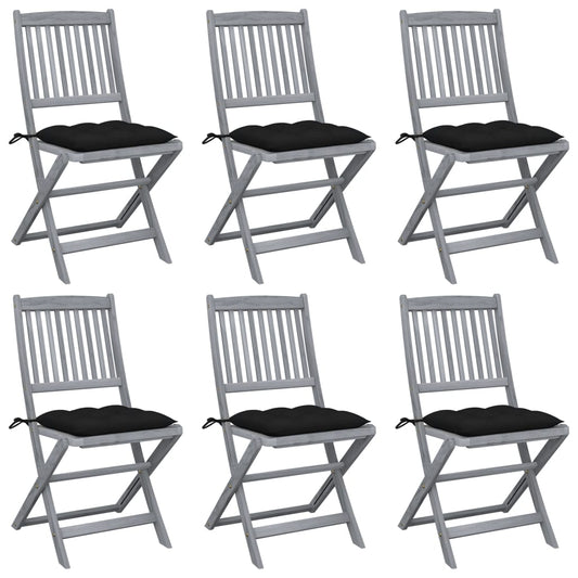 6pcs Folding Garden Chairs with Cushions in Solid Acacia