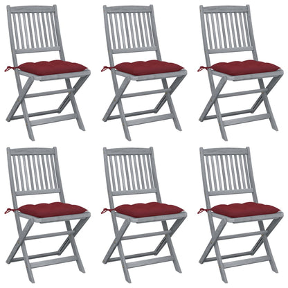 6pcs Folding Garden Chairs with Cushions in Solid Acacia