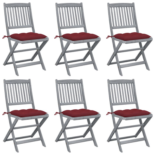 6pcs Folding Garden Chairs with Cushions in Solid Acacia