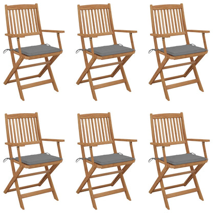 Folding Garden Chairs 6 pcs with Solid Acacia Cushions