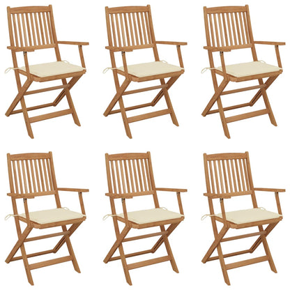 Folding Garden Chairs 6 pcs with Solid Acacia Cushions