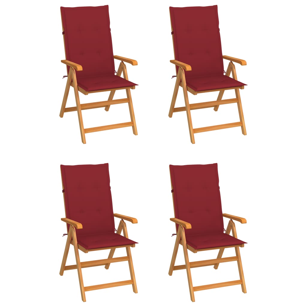 Garden Chairs 4 pcs with Solid Teak Wine Red Cushions