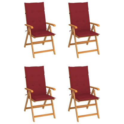 Garden Chairs 4 pcs with Solid Teak Wine Red Cushions