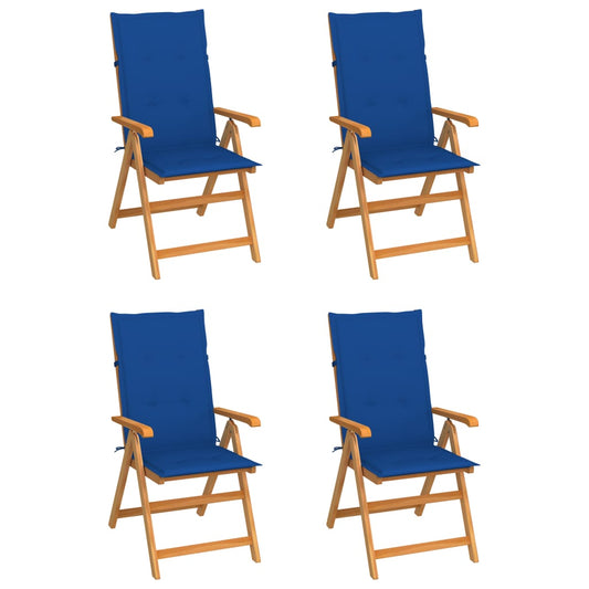 Garden Chairs 4 pcs with Royal Blue Solid Teak Cushions