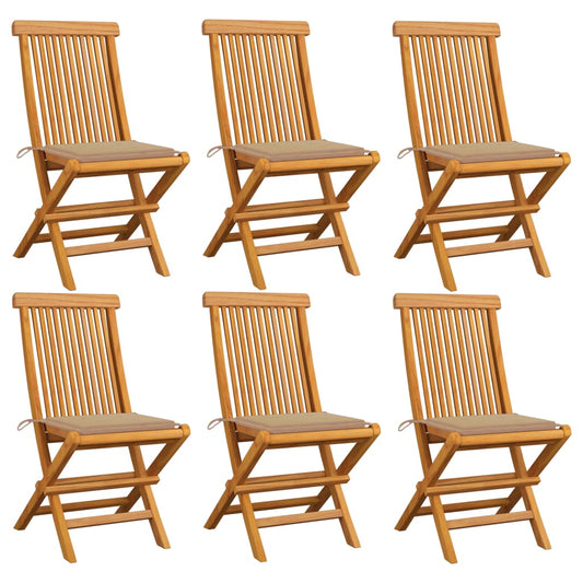 Sedie da Giardino con Cuscini Beige 6 pz in Massello di Teak