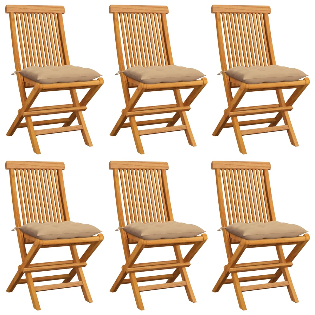 Garden Chairs with Beige Cushions 6 pcs in Solid Teak