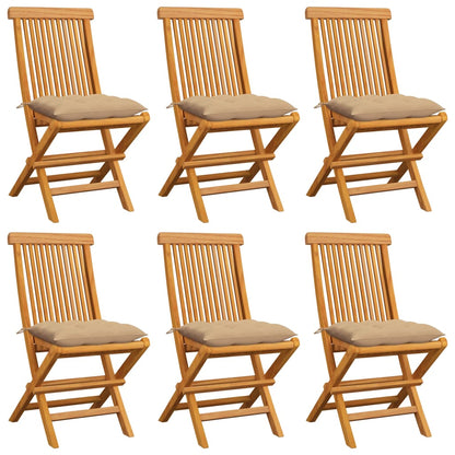 Garden Chairs with Beige Cushions 6 pcs in Solid Teak