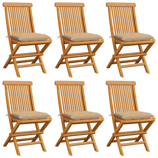 Garden Chairs with Beige Cushions 6 pcs in Solid Teak