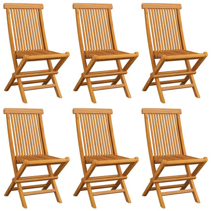 Garden Chairs with Beige Cushions 6 pcs in Solid Teak