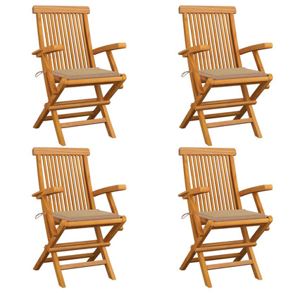 Sedie da Giardino con Cuscini Beige 4pz Legno Massello di Teak