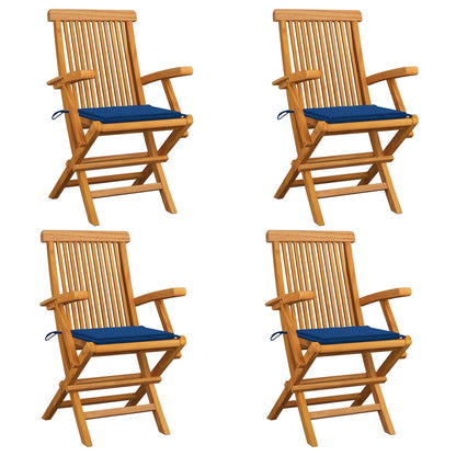 Sedie da Giardino con Cuscini Blu Reale 4pz Legno Massello Teak