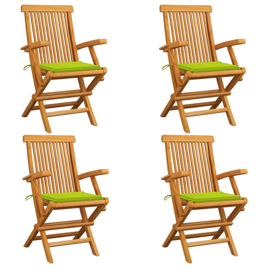 Sedie Giardino con Cuscini Verde Chiaro 4pz Legno Massello Teak