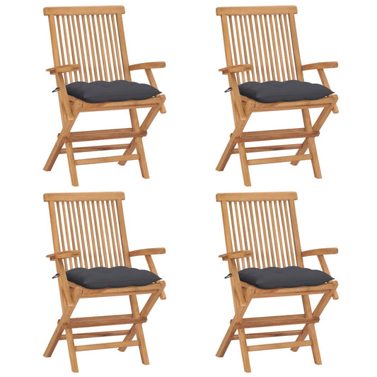 Sedie da Giardino con Cuscini Antracite 4pz Legno Massello Teak