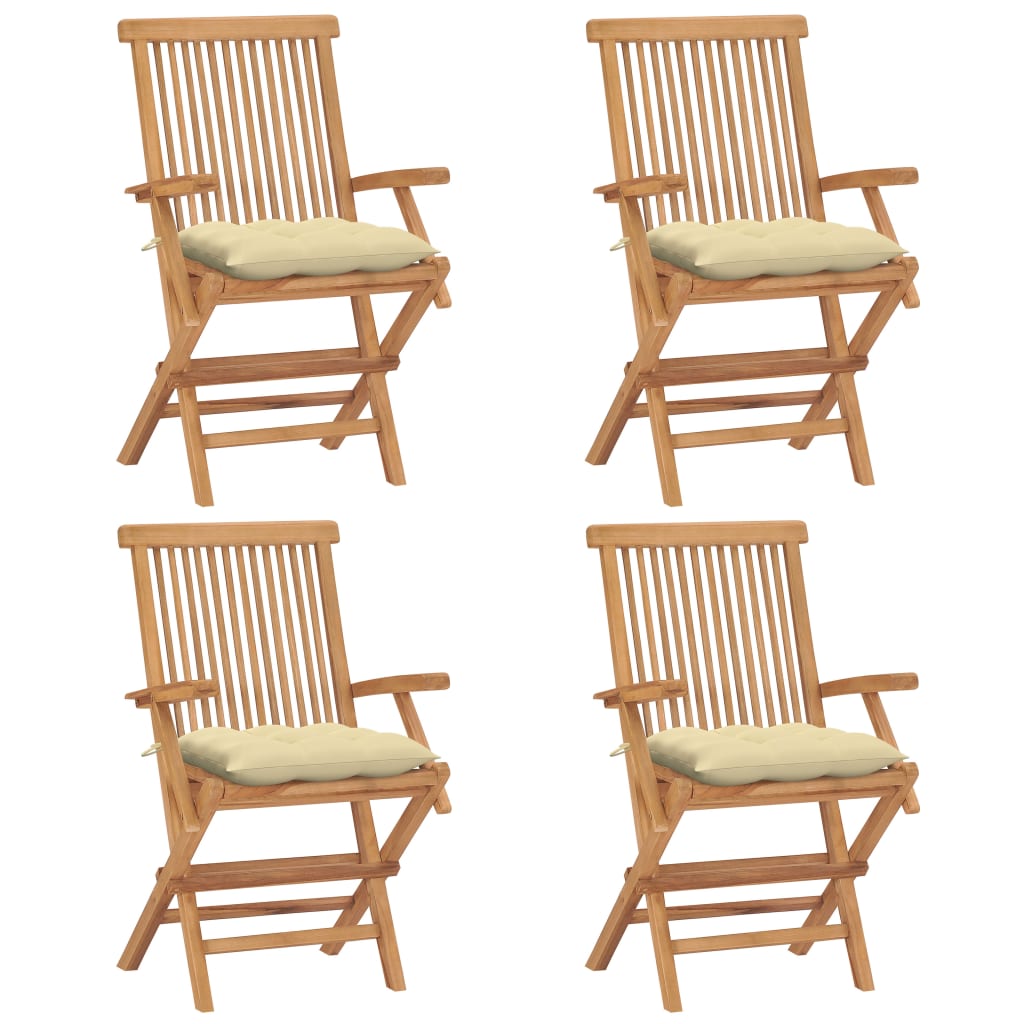 Sedie Giardino con Cuscini Bianco Crema 4pz Legno Massello Teak