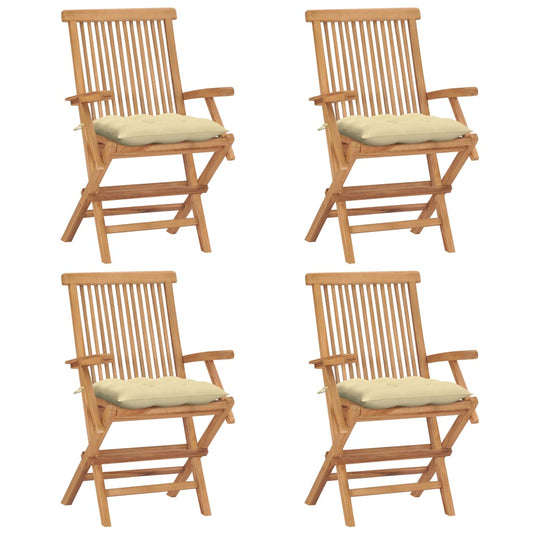 Sedie Giardino con Cuscini Bianco Crema 4pz Legno Massello Teak