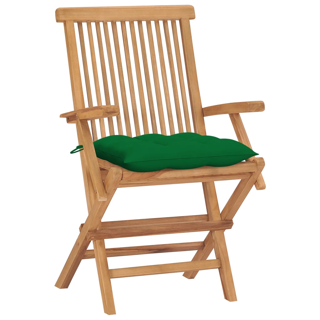 Sedie da Giardino con Cuscini Verdi 4 pz Legno Massello di Teak