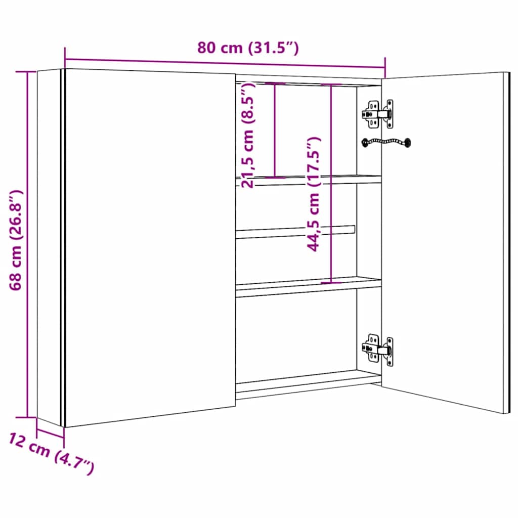 Armadietto Bagno con Specchio e LED 80x12,2x68 cm | homemem39
