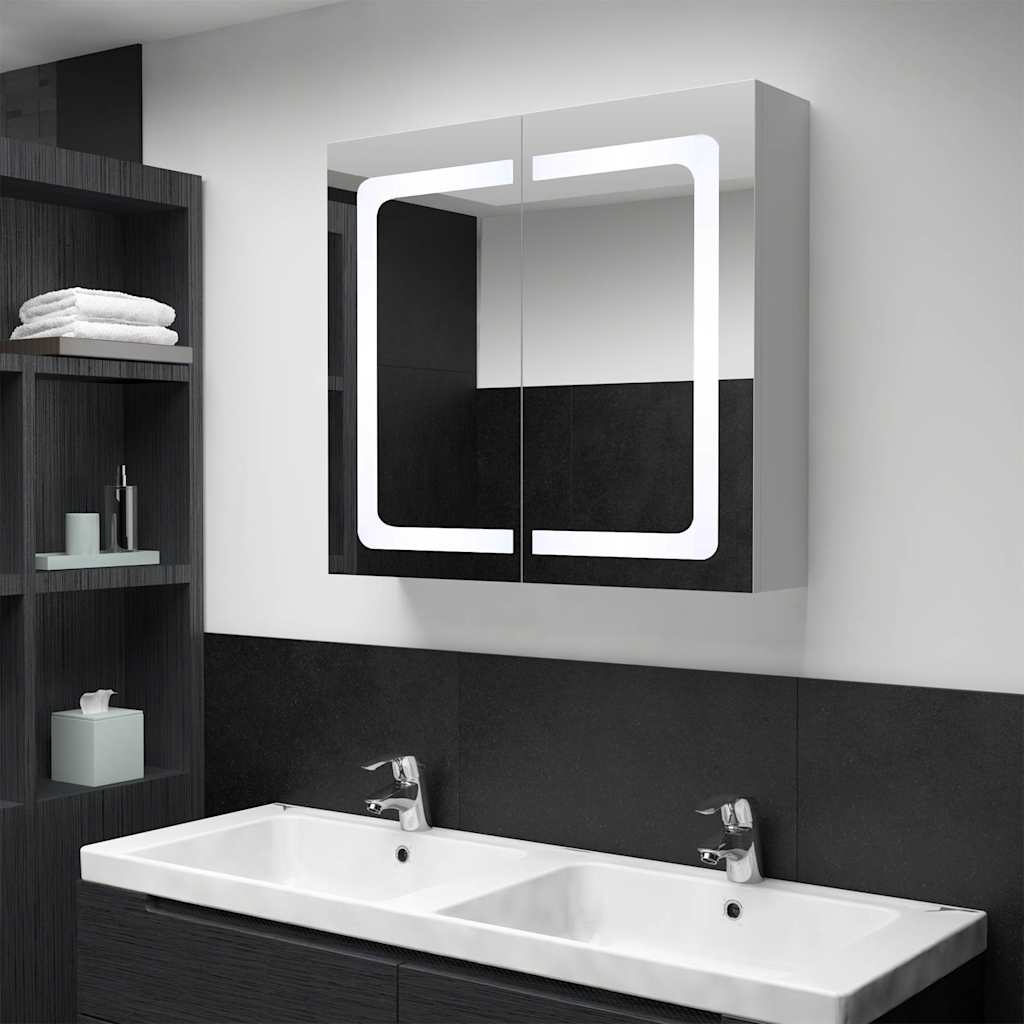 Armadietto Bagno con Specchio e LED 80x12,2x68 cm | homemem39