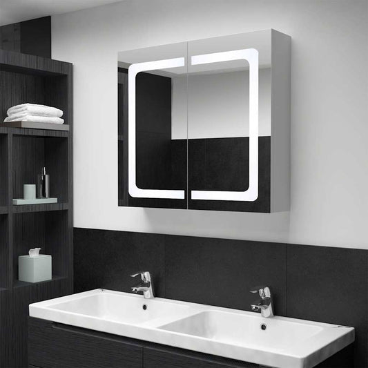 Armadietto Bagno con Specchio e LED 80x12,2x68 cm | homemem39