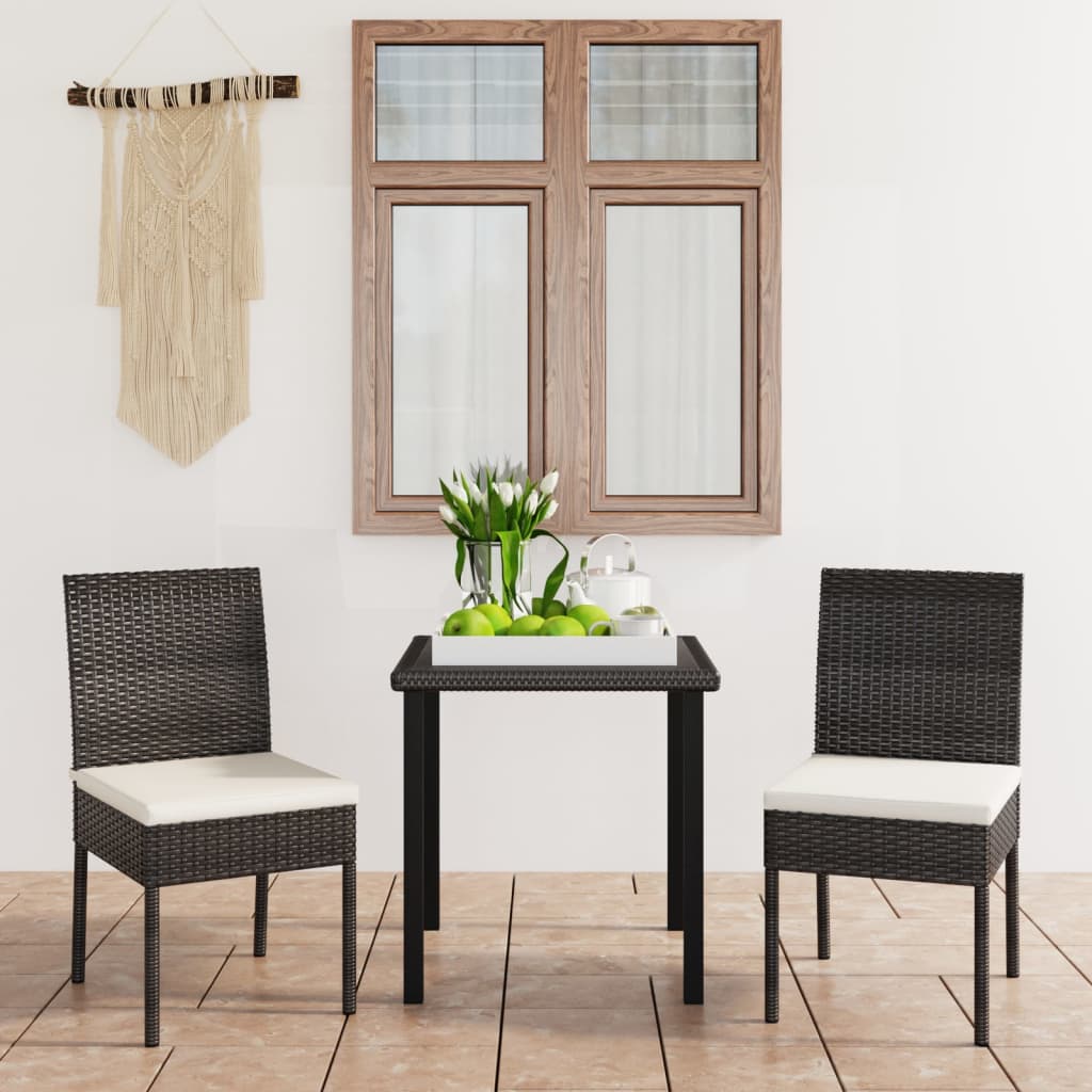 Set da Pranzo da Giardino 3 pz in Polyrattan Nero | homemem39