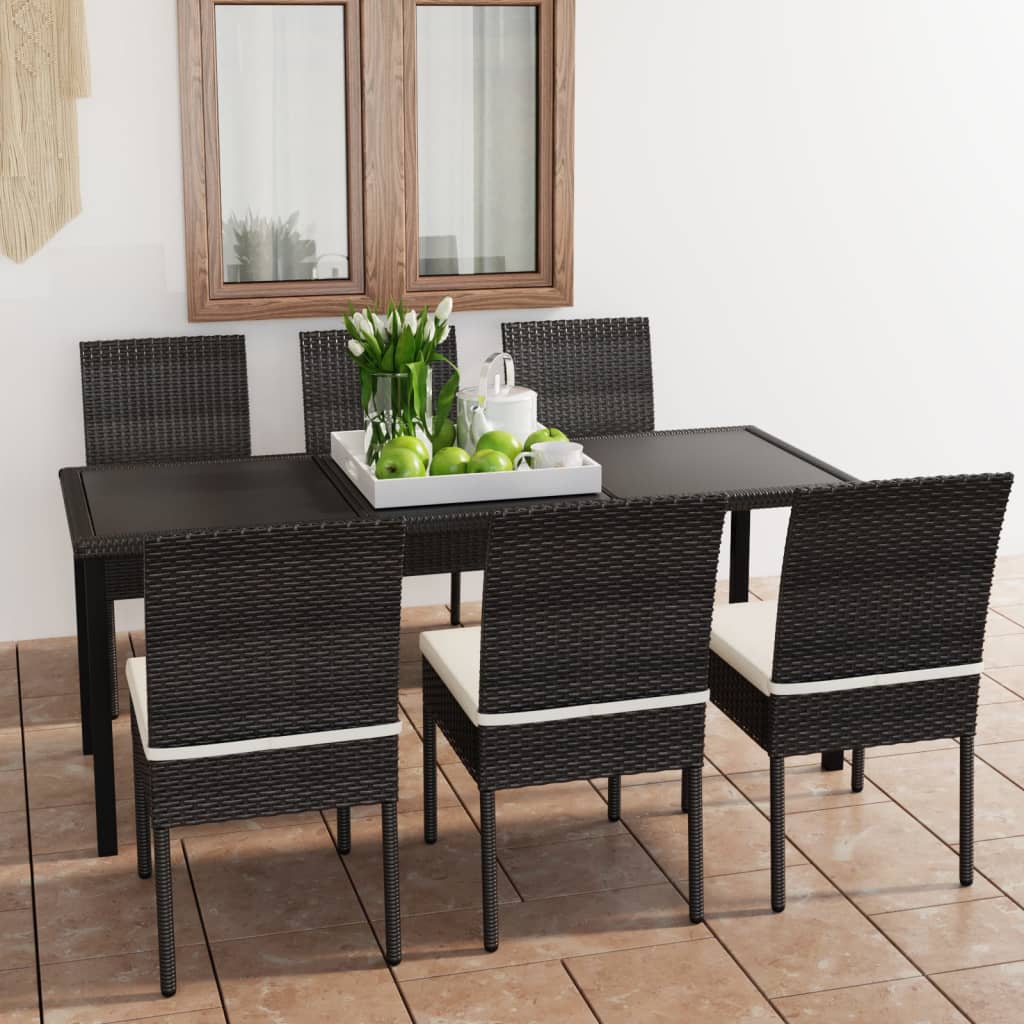 Set da Pranzo da Giardino 7 pz in Polyrattan Nero | homemem39