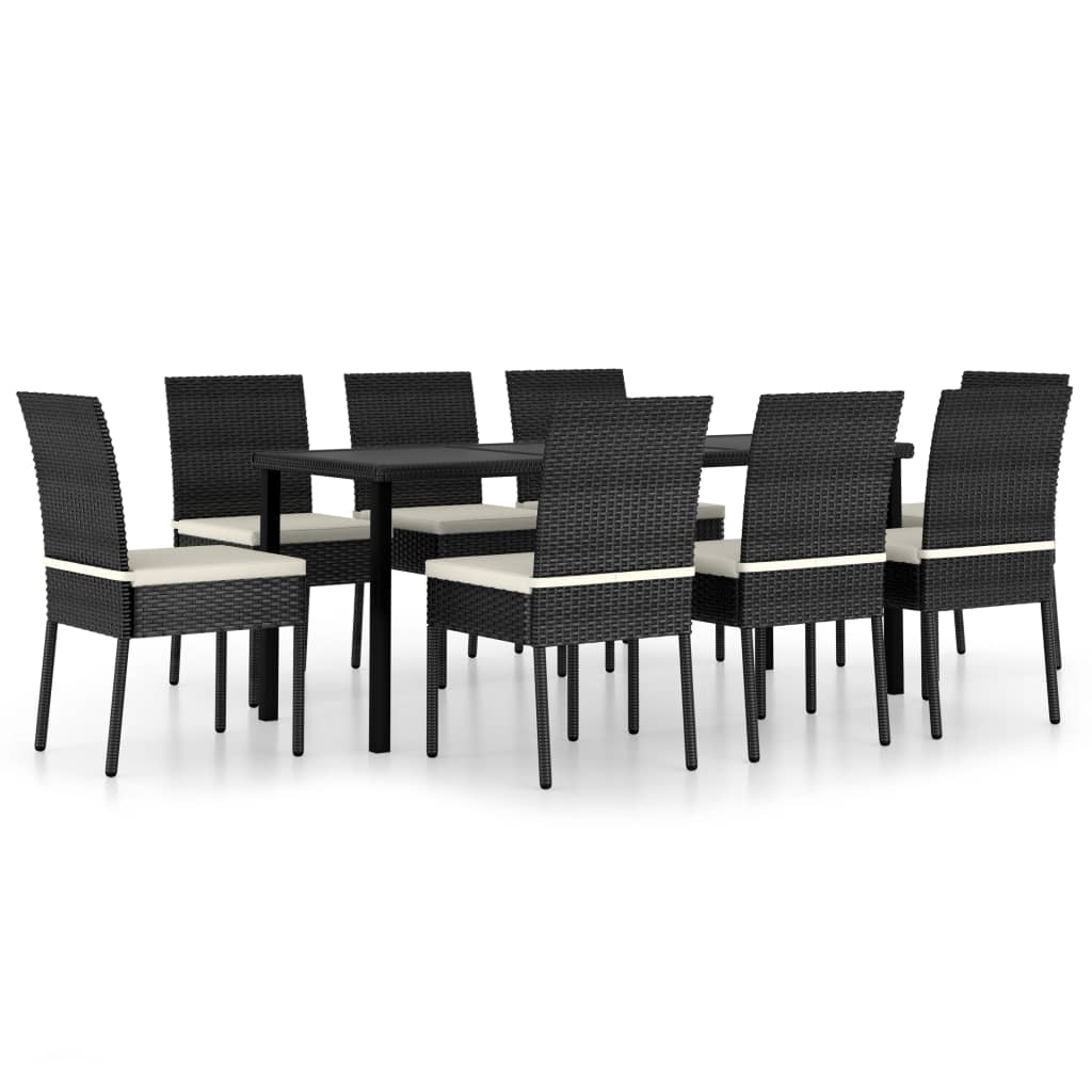 Set da Pranzo da Giardino 9 pz in Polyrattan Nero | homemem39