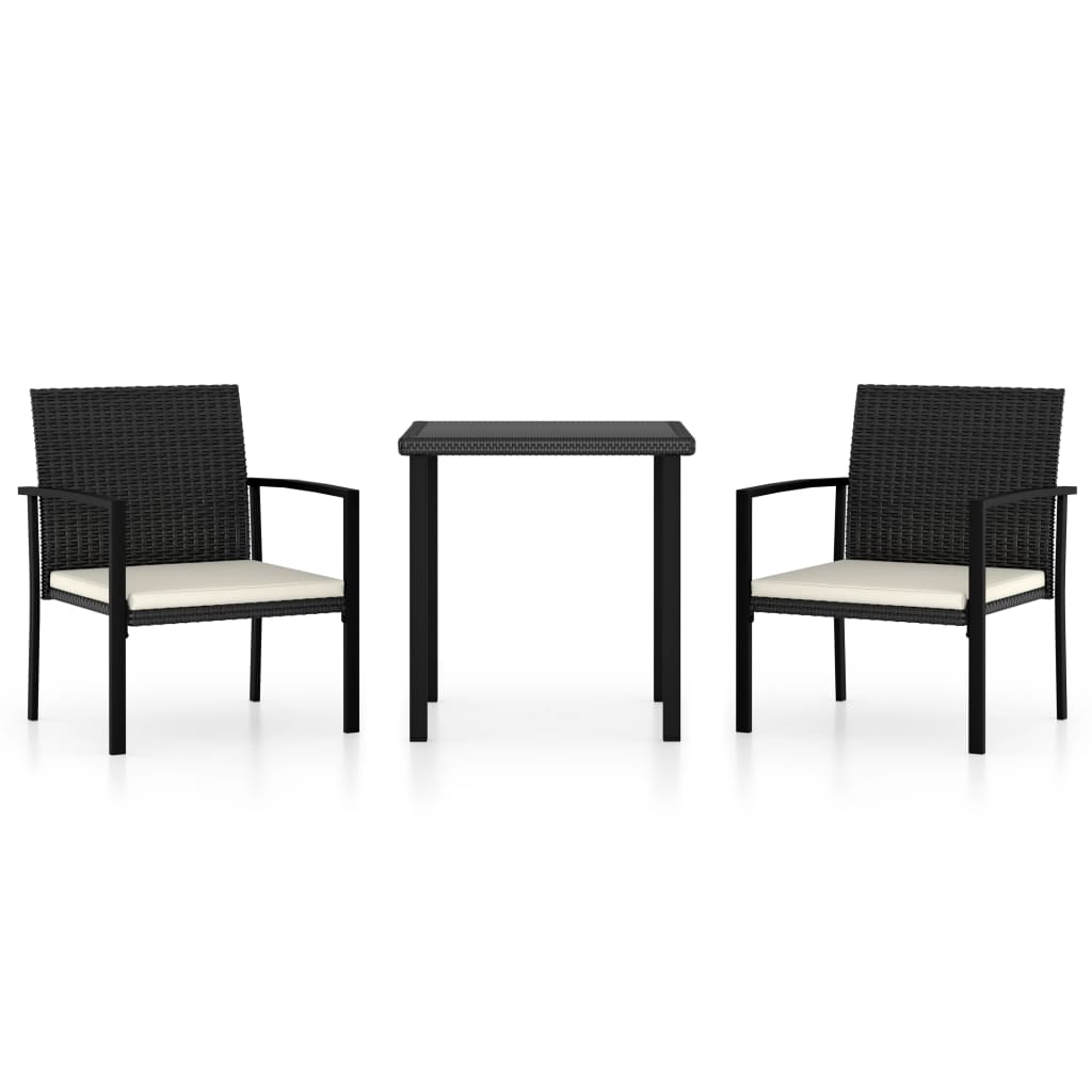 Set da Pranzo da Giardino 3 pz in Polyrattan Nero