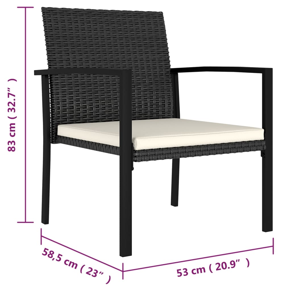 Set da Pranzo da Giardino 3 pz in Polyrattan Nero | homemem39