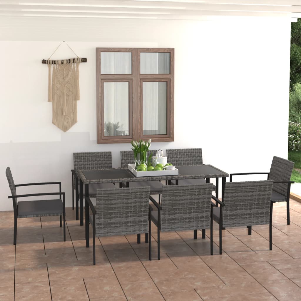 Set da Pranzo da Giardino 9 pz in Polyrattan Grigio - homemem39