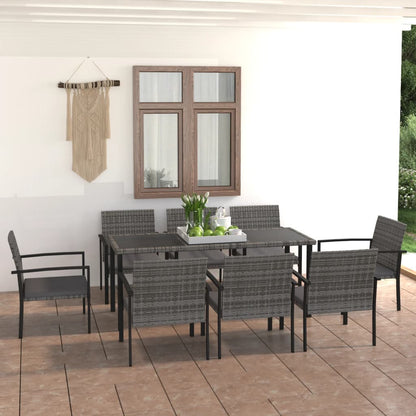 Set da Pranzo da Giardino 9 pz in Polyrattan Grigio - homemem39