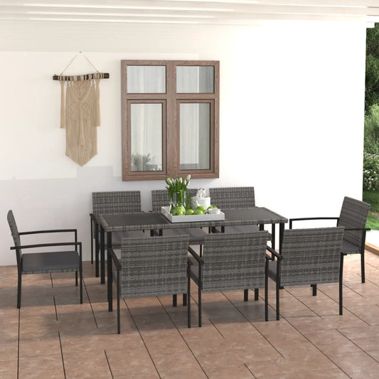 Set da Pranzo da Giardino 9 pz in Polyrattan Grigio - homemem39