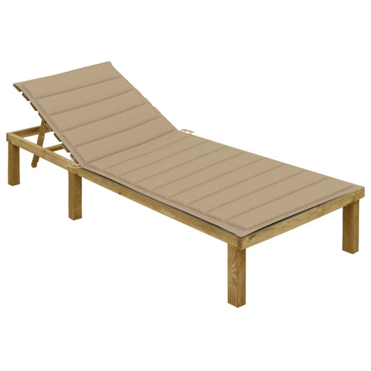 Lettino da Giardino con Cuscino Beige Legno Pino Impregnato