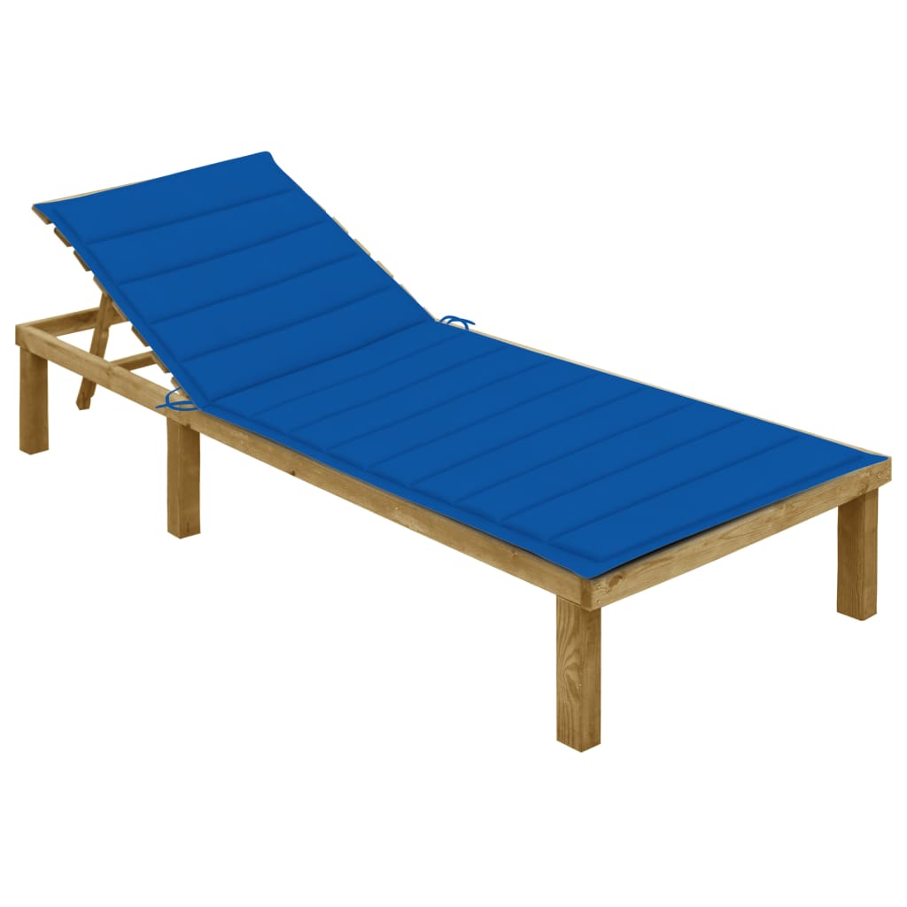 Lettino da Giardino con Cuscino Blu Royal Legno Pino Impregnato