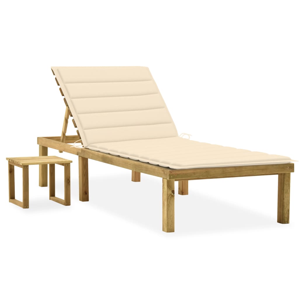 Garden lounger with coffee table and cushion in impregnated pine wood