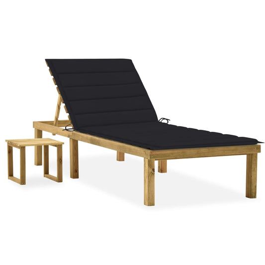 Garden lounger with coffee table and cushion in impregnated pine wood