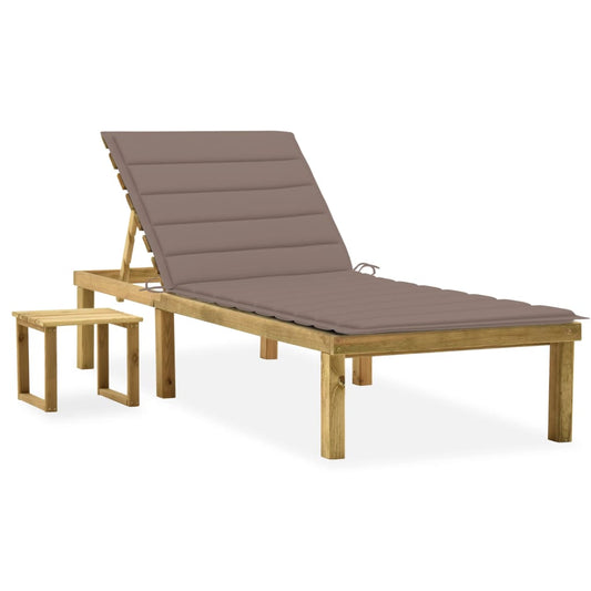 Garden lounger with coffee table and cushion in impregnated pine wood