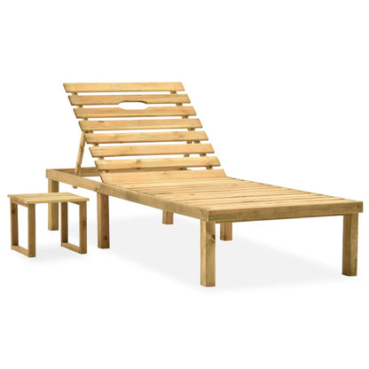 Garden lounger with coffee table and cushion in impregnated pine wood