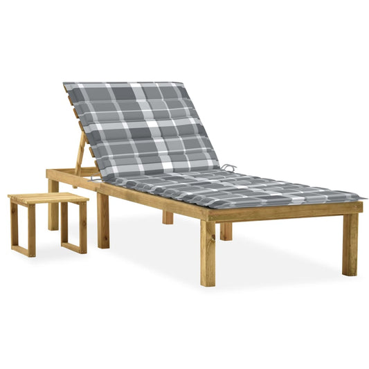 Garden lounger with coffee table and cushion in impregnated pine wood