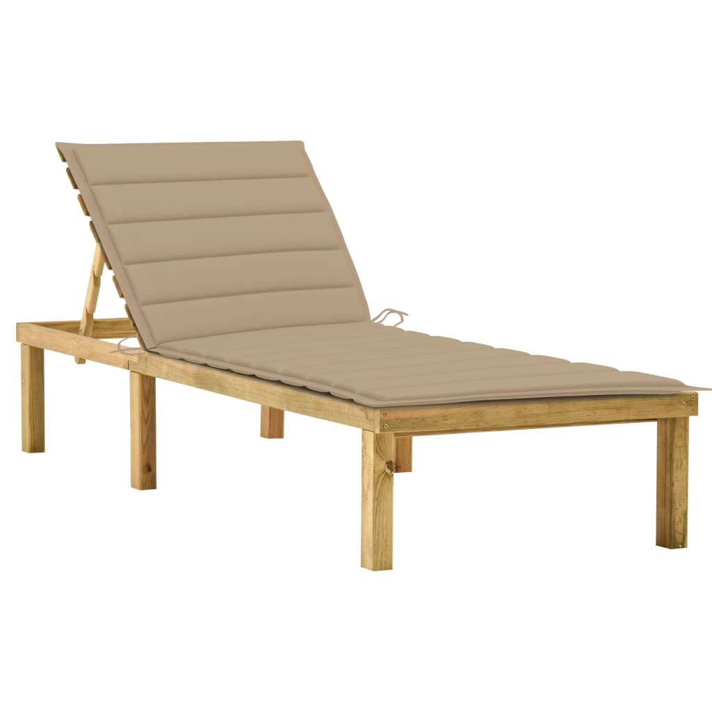 Lettino da Giardino con Cuscino Beige Legno Pino Impregnato